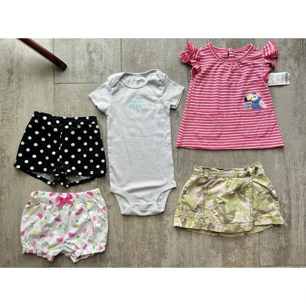 Baby Girl Mix Match 5 Piece Outfit Set Top Skort Shorts Bodysuit Cute Casual 12m